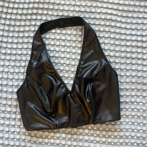 Adika Black Faux Leather Halter Top